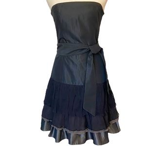 Tadashi Shoji black and gray strapless bow detail tiered skirt mini dress size 4